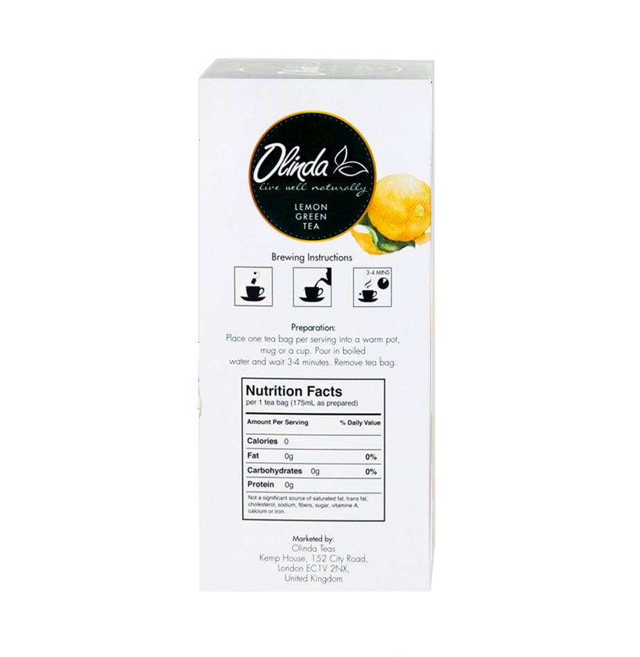 Olinda Lemon Green Tea with Brewing instruction and Nutrition facts