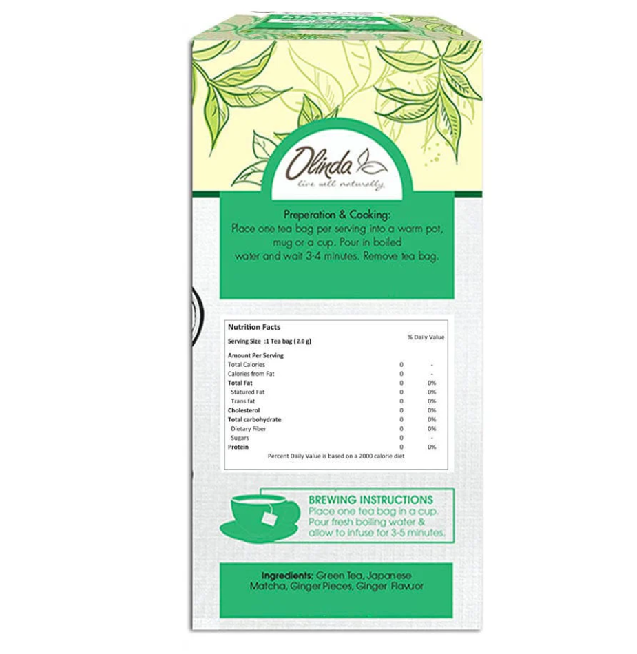 Matcha Ginger Green Tea (25 Tea Bags) - Olinda Teas