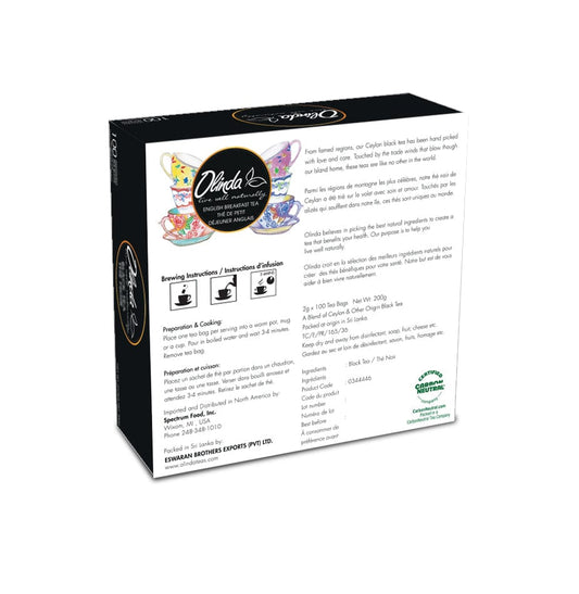 Olinda Tea Pack with brewing instruction and Manufacturing details