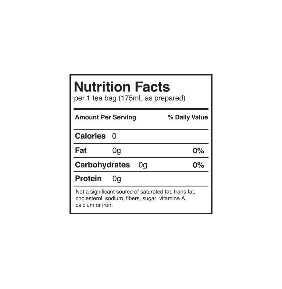 Nutrition Facts Label of Decaffeinated Tea