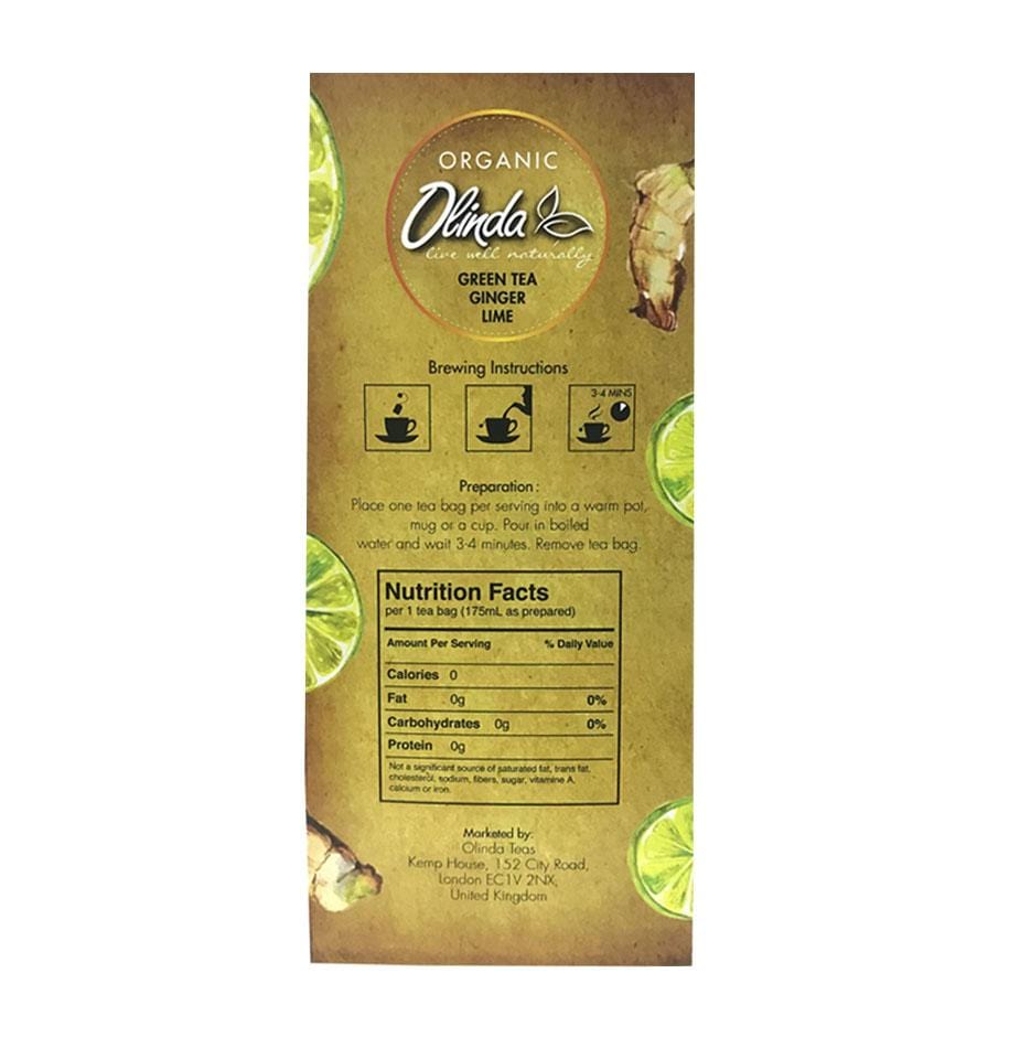 Olinda Green Tea with brewing instruction and Nutrition facts