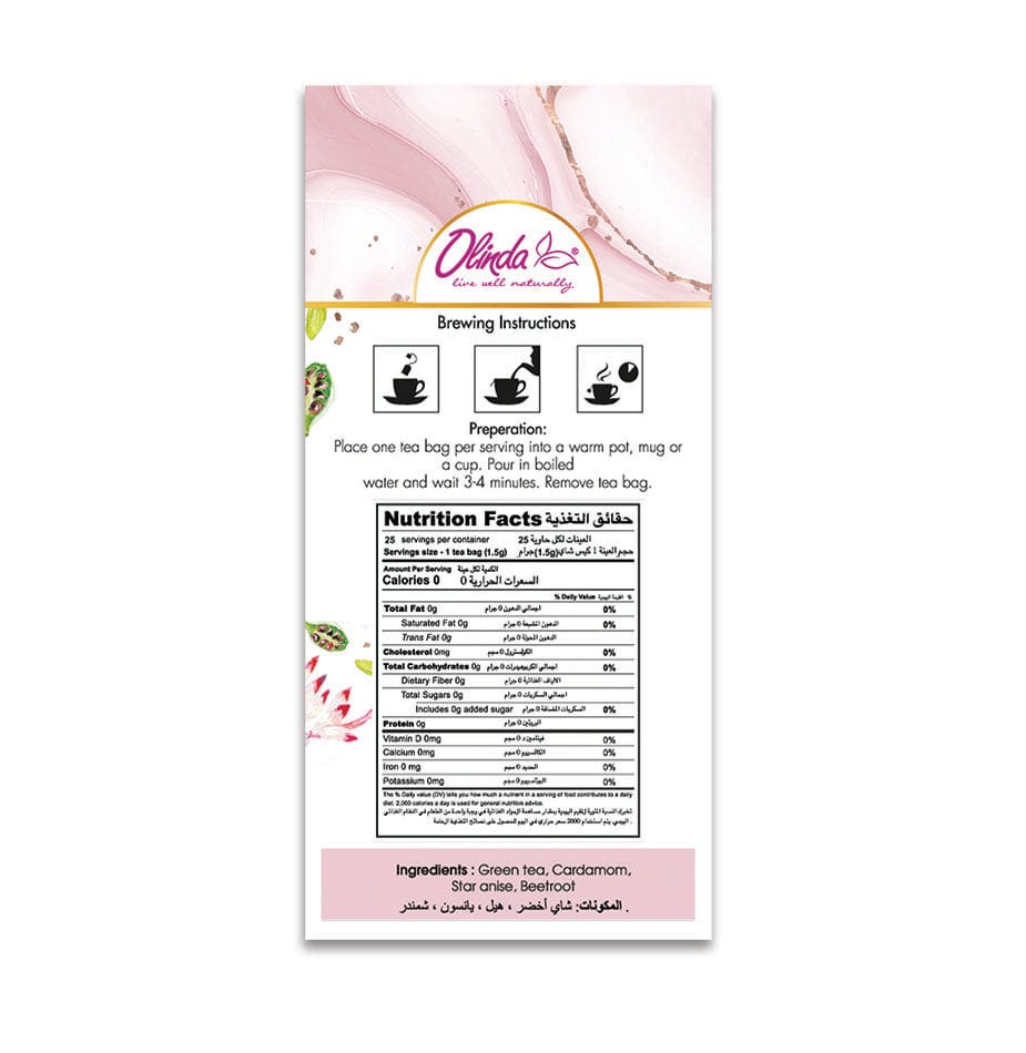 Olinda Pink Tea Brewing Instructions and Ingredients 